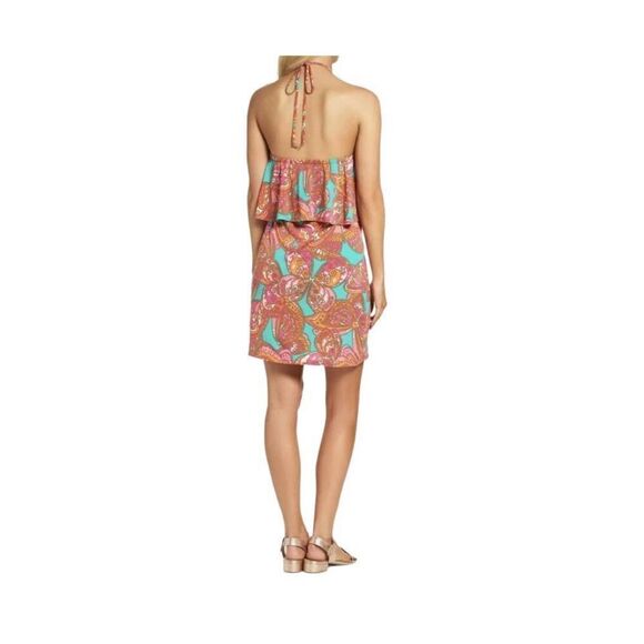 NWT TRINA TURK Ruffle Halter Jersey Dress Butterfly Parocela $138 Size M - Picture 2 of 6